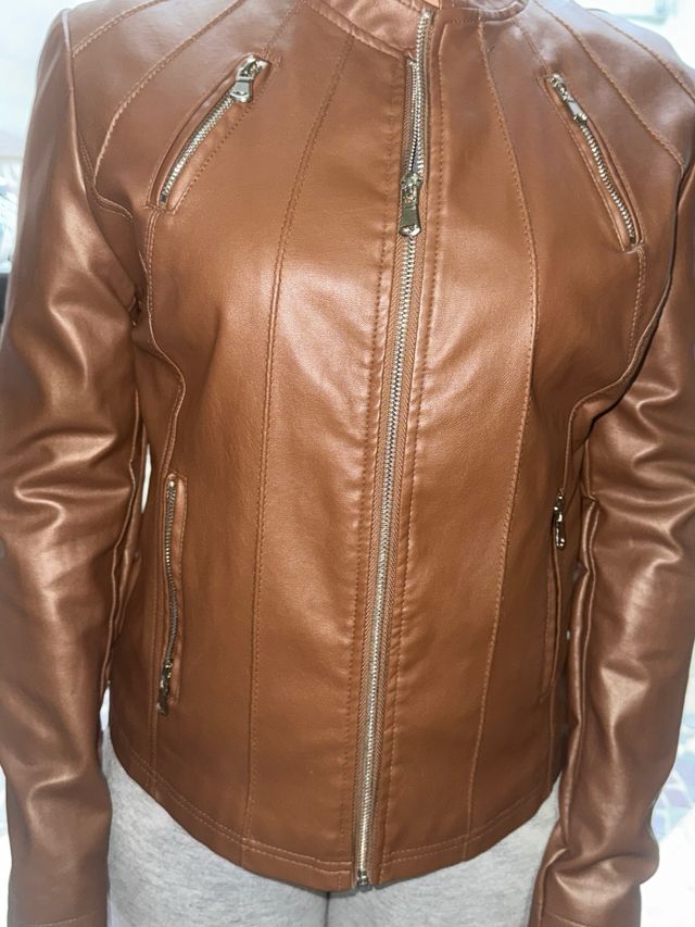 Giubbino ecopelle marrone taglia M