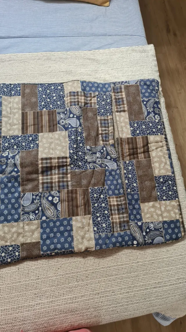 Funda Cojín Patchwork Azul y Marrón