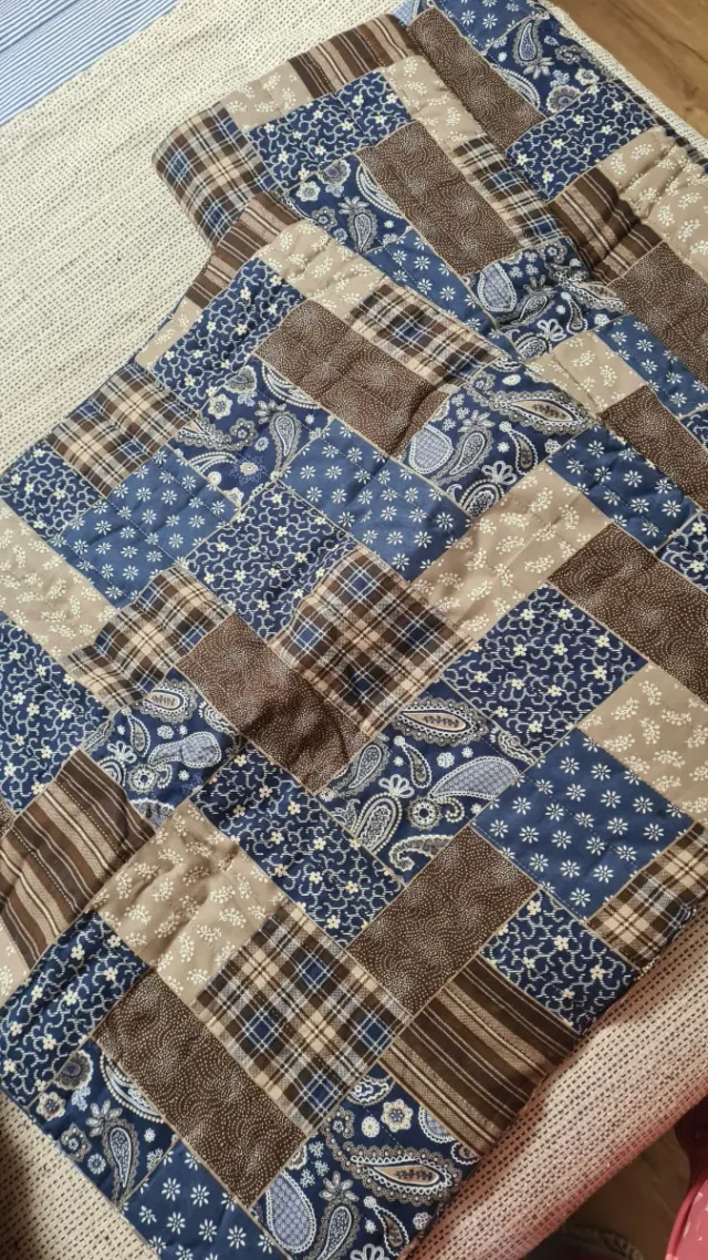 Funda Cojín Patchwork Azul y Marrón