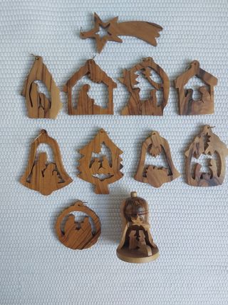 Adornos árbol Navidad madera olivo Belen