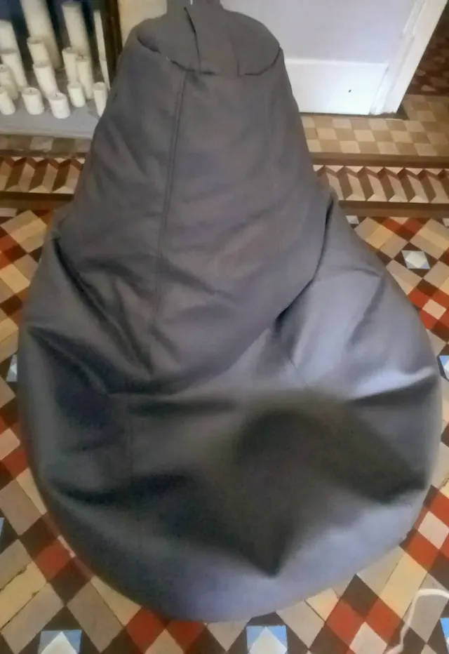 Puf Beanbag Piel Sintética Gris