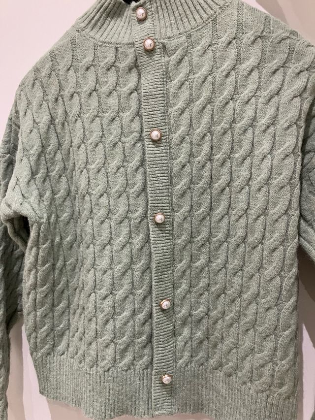 Jersey verde trenzado mujer