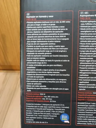 Húmedo Seco 1500W Aspiradora PARKSIDE