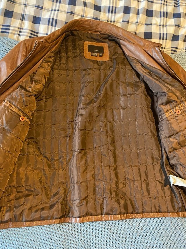 Chaqueta Cuero Zara Hombre XL Marrón