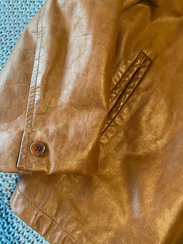 Chaqueta Cuero Zara Hombre XL Marrón