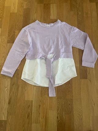 Jersey fino lila y blanco talla S