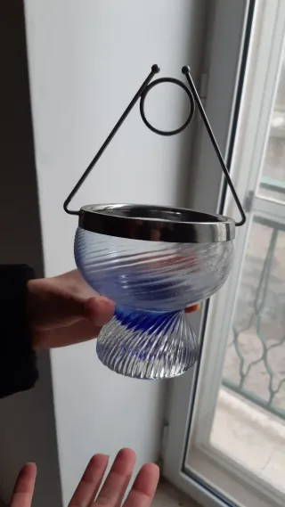 Secchiello Ghiaccio Vintage Vetro Blu Metallo