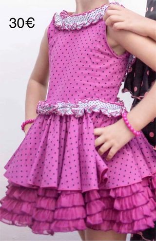 Traje de flamenca niña rosa lunares talla 4