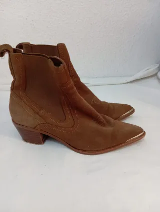 Botas Mango Cuero Mujer Marrones