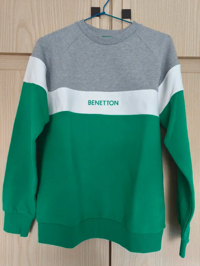 Sudadera Benetton Gris, Blanca y Verde