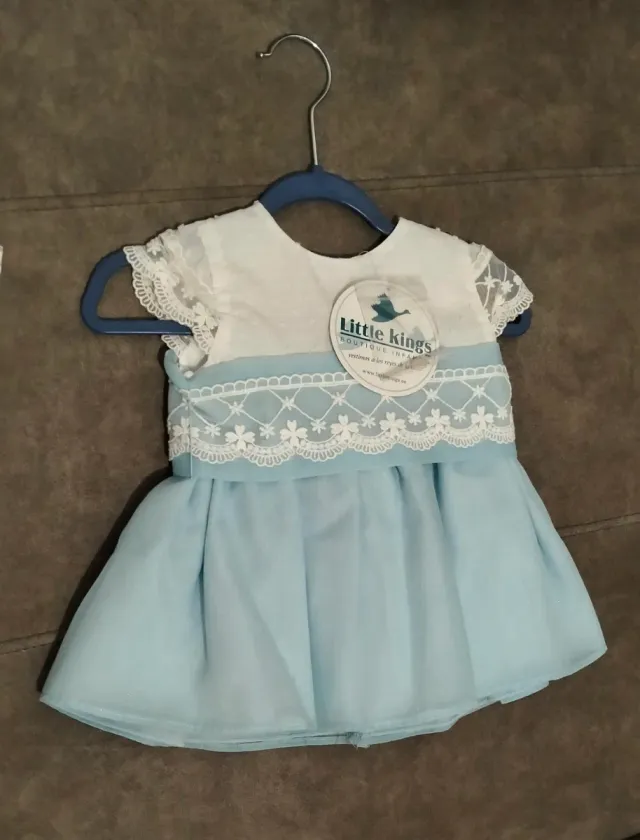 Vestido bebé 0-6 meses blanco y azul