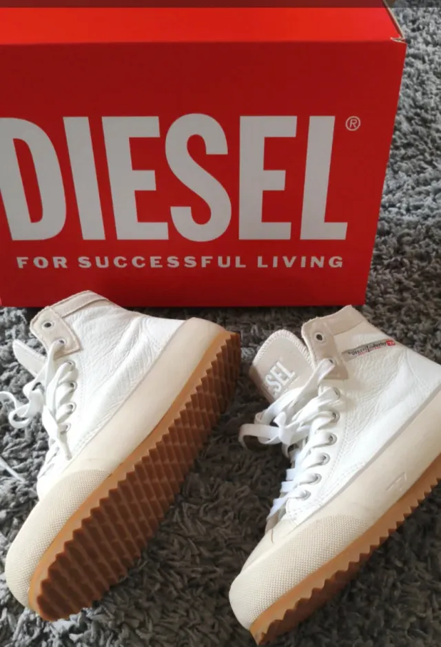 Tenis botín piel Diesel beige/blanco