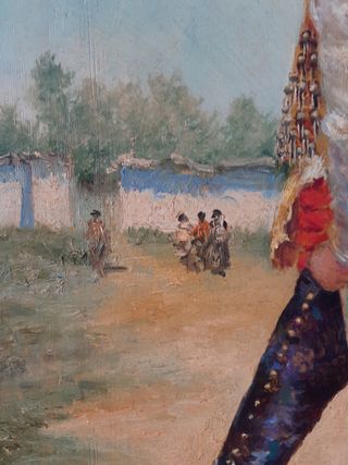 Coppia di quadri costumbristi ad olio su tavola