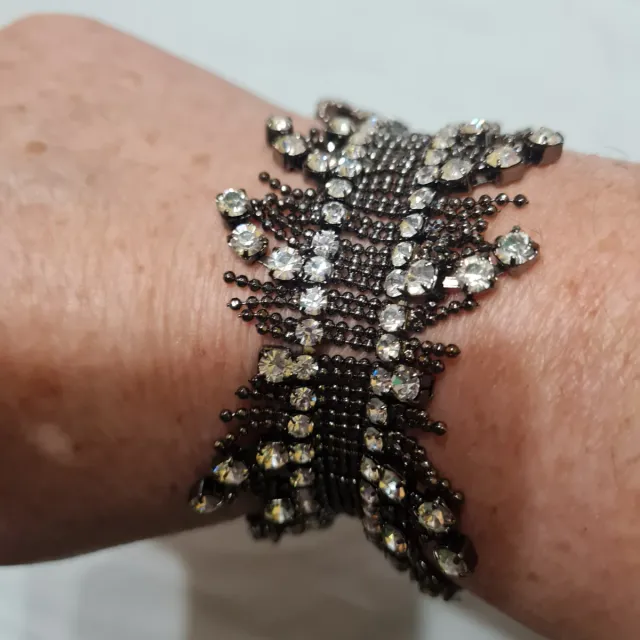 Braccialetto maglia strass nero/argento