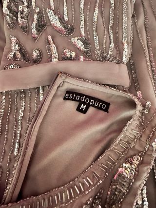 Vestido de fiesta plateado gasa con pedrería