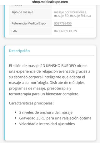 Sillón de masaje 2D con escaneo corporal