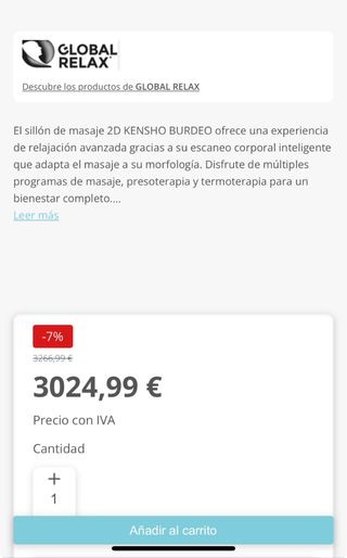 Sillón de masaje 2D con escaneo corporal