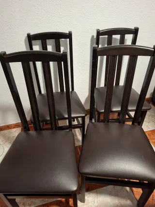 Juego de 4 Sillas de Comedor Madera y polipiel