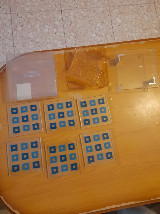 6+1 soporte posavasos de cristal con diseño cuadro