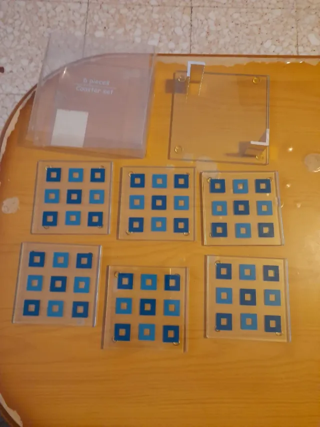 6+1 soporte posavasos de cristal con diseño cuadro