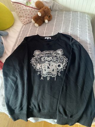 Sudadera Kenzo Negra con Tigre Plateado