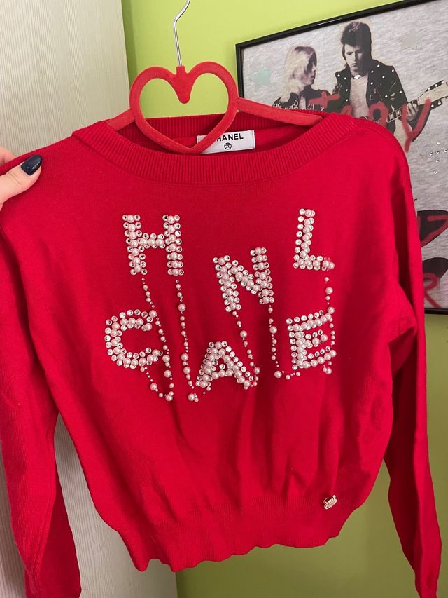Jersey Chanel Rojo Logo Perlas Talla Única