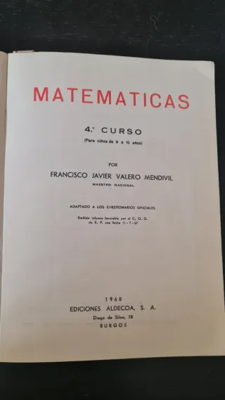 Libro antiguo Matemáticas 4º Curso 1968