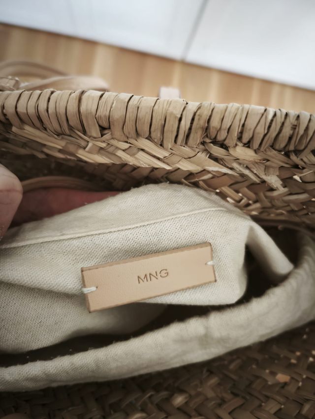 Bolso Mango Mimbre Cesta Beige