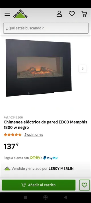 Chimenea Eléctrica Negra 1800W