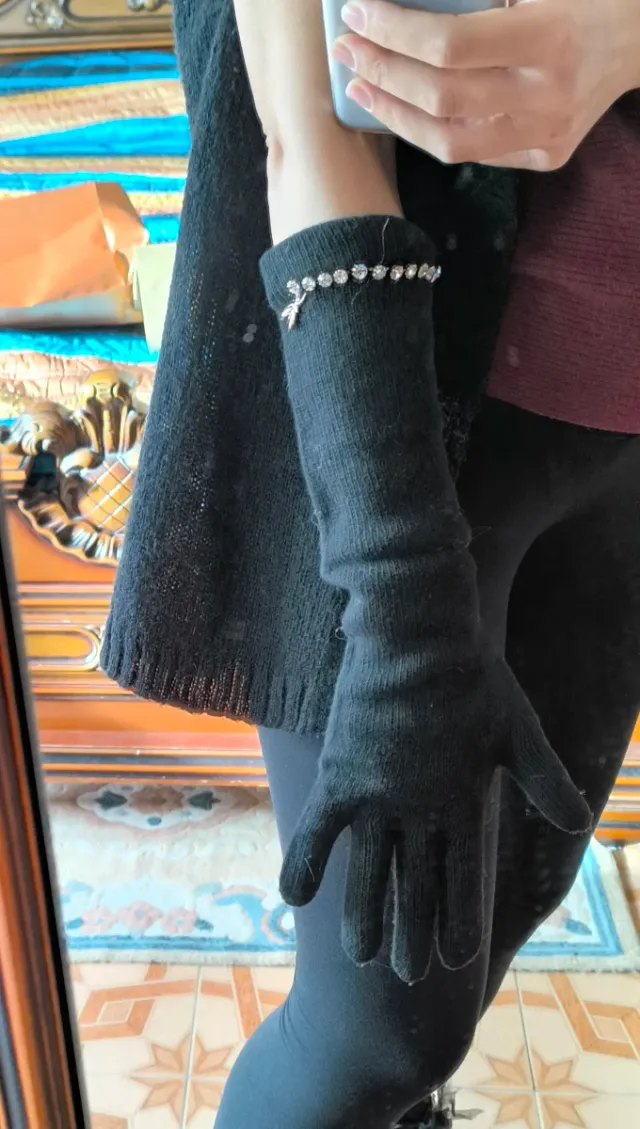 Guanti lunghi Patrizia Pepe neri con strass