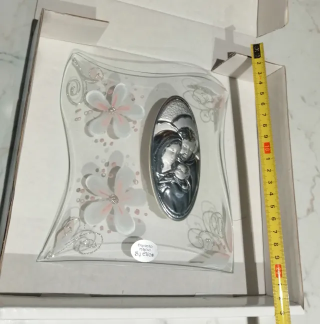 Sacra immagine in metallo su vetro decorato a mano