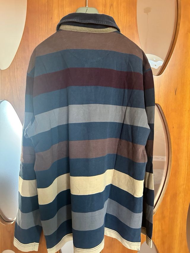 Polo manica lunga cotone XL righe blu marrone