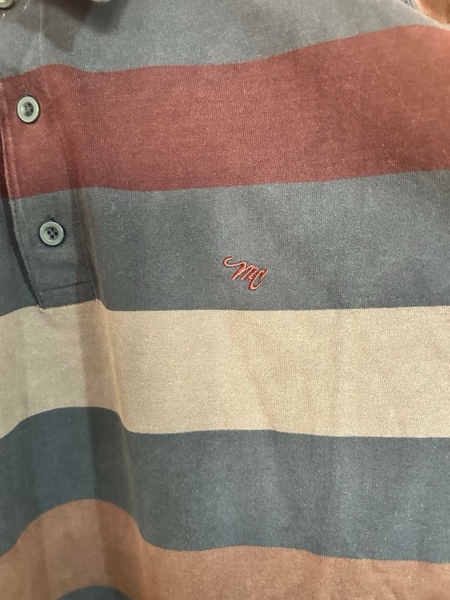 Polo manica lunga cotone XL righe blu marrone