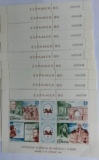 10 hojas Lote Sellos España Expofimadrid 1980