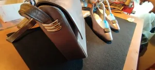 Bolso y Zapatos Italianos Di Sandro Marrón Dorado