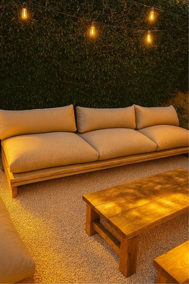 Sofá de jardín beige y marrón