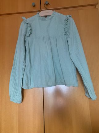 Blusa Mango Teal Volantes