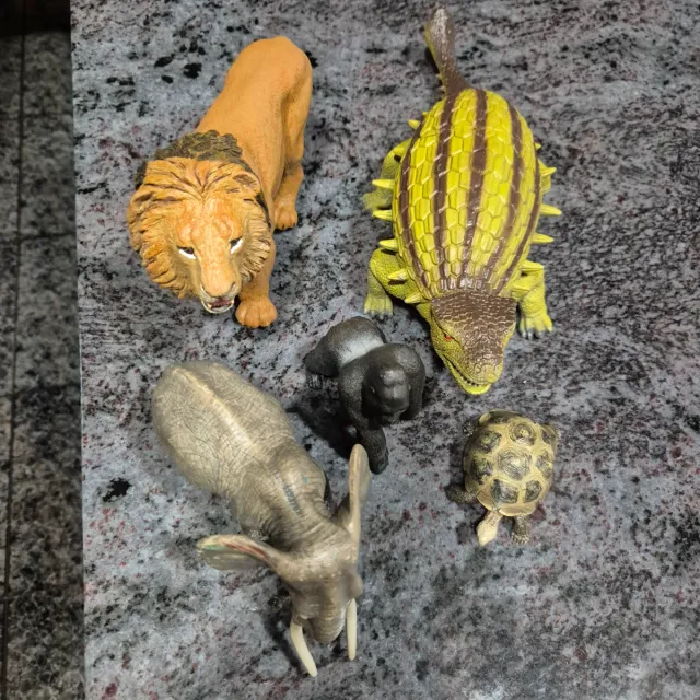 Pack 5 Figuras Animales: León, Elefante, Tortuga,