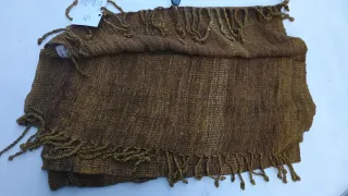 Sciarpa seta marrone oro con frange