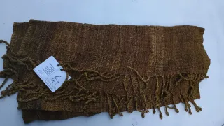 Sciarpa seta marrone oro con frange