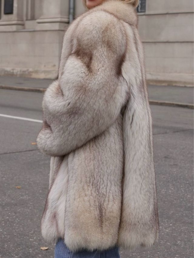 Abrigo Piel Zorro Ártico Beige/Marrón