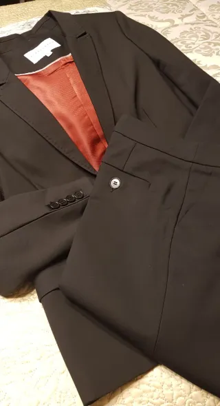 Traje de chaqueta negro mezcla algodón