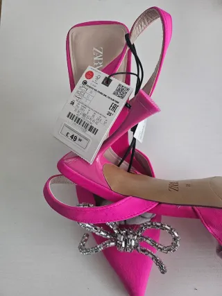 Zapatos Zara Tacon Fiesta Lazo Brillante