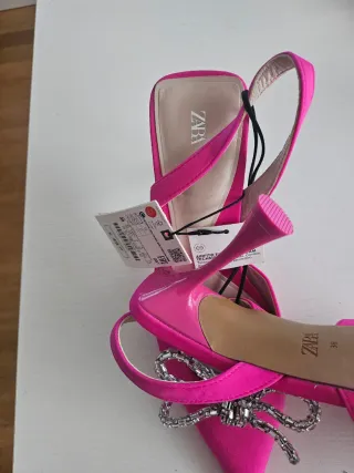 Zapatos Zara Tacon Fiesta Lazo Brillante
