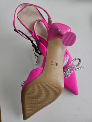 Zapatos Zara Tacon Fiesta Lazo Brillante