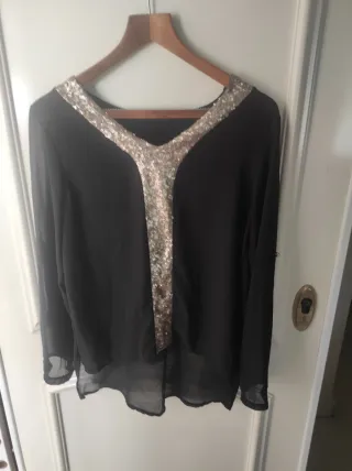 Blusa mujer lentejuelas negra y dorada