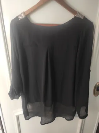 Blusa mujer lentejuelas negra y dorada