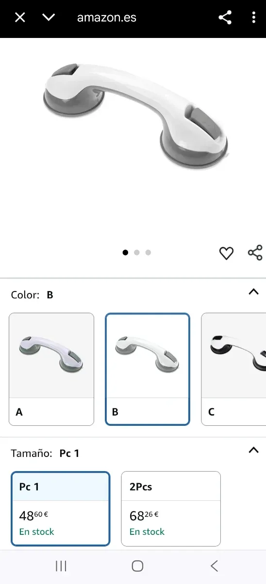 Asidero de ventosa para baño o ducha