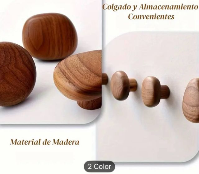 Pack de 3 ganchos de madera nogal (2 redondos + 1