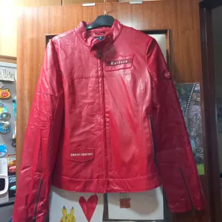 Chaqueta Roja Estilo Motero Mujer